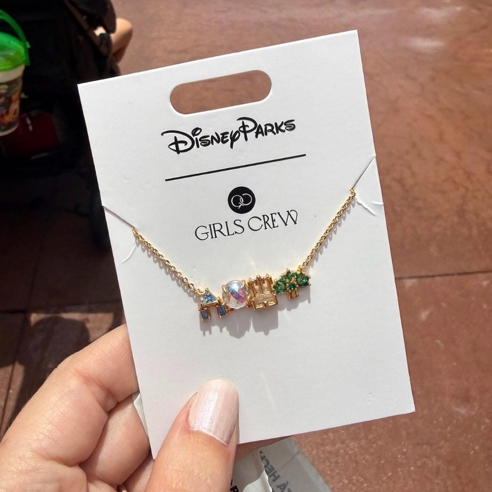 New Disney Parks Girls Crew 4 Parks Gold-tone Charm Necklace Crystals